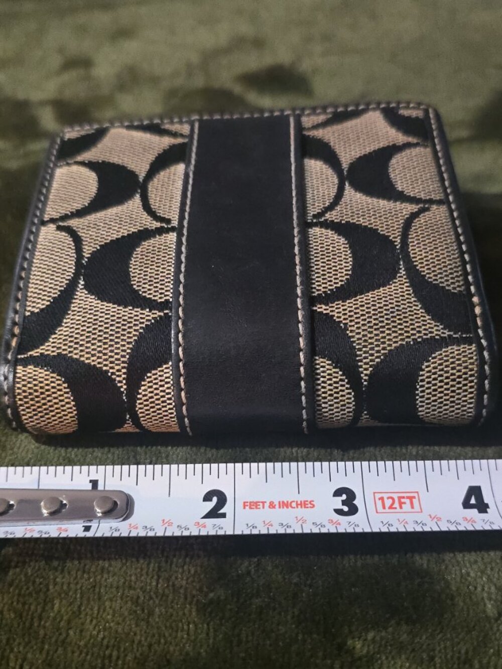 Coach Signature Compact Bifold Wallet Khaki Black Kisslock Coin Purse - Picture 6 of 6